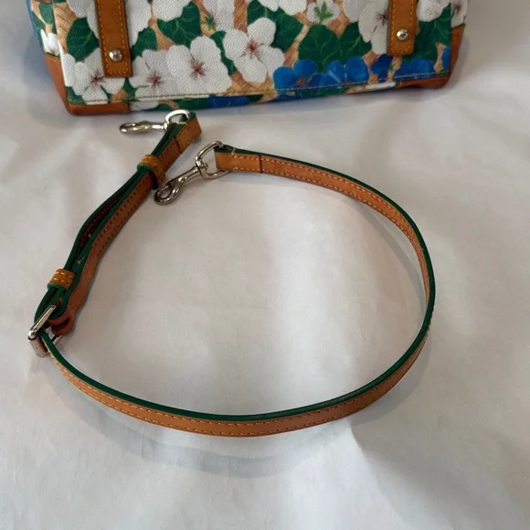 Dooney & Bourke Pansy Domed Satchel Yellow Blue Tan White Floral Leather - Picture 9 of 14